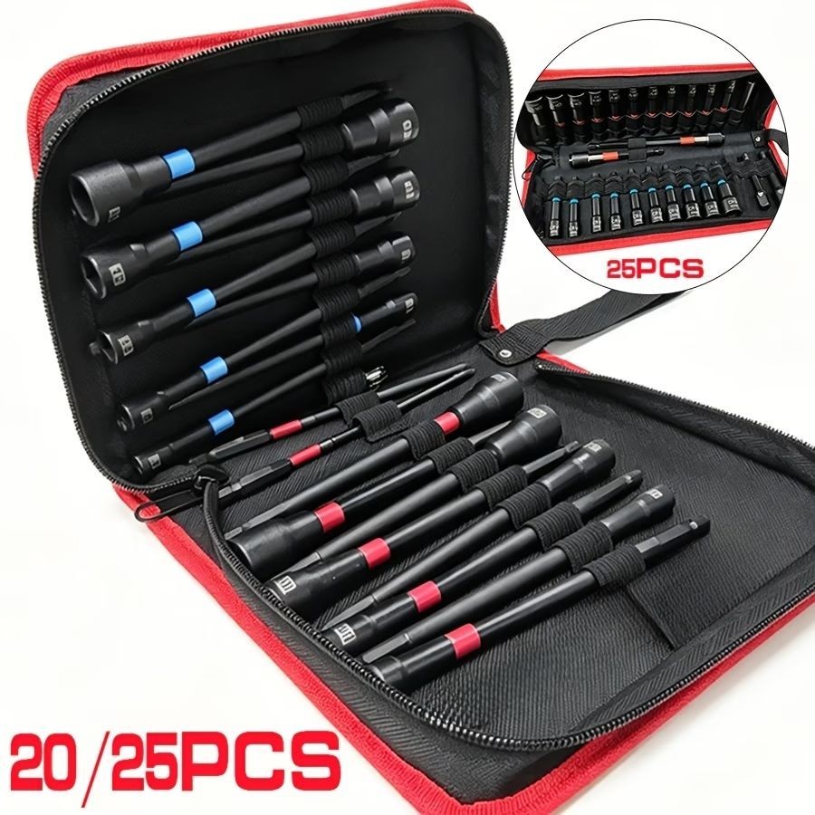 20/25pcs Magnetic Nut Driver Set, Impact Drill Driver Bit 1/4″ Hex Shank, Metric