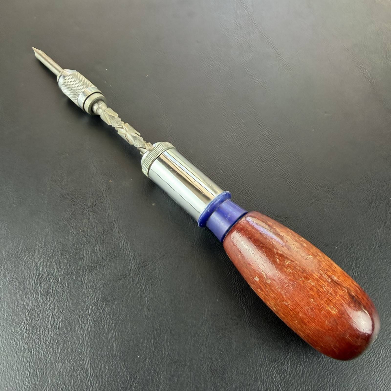 Vintage Craftsman West Germany Spiral Ratchet Push Screwdriver Works Wood Handle