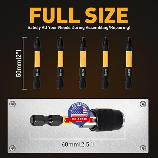 Set 6 puntas destornillador impacto magneticas PH2 doble punta 65mm para taladro