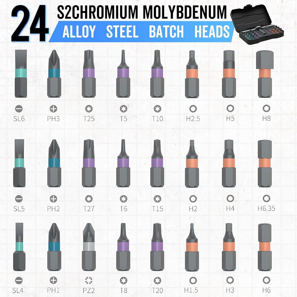 24 in 1 Magnetic Screwdriver Set, DIY Ratchet Screwdriver Set, Multi Bit Magneti