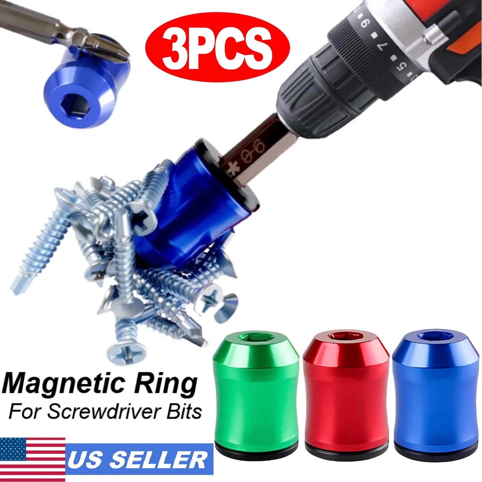 3pcs Strong Magnetic Screw Ring: 1/4 Inch/ 6.35 mm Universal Magnetic Screw Hold