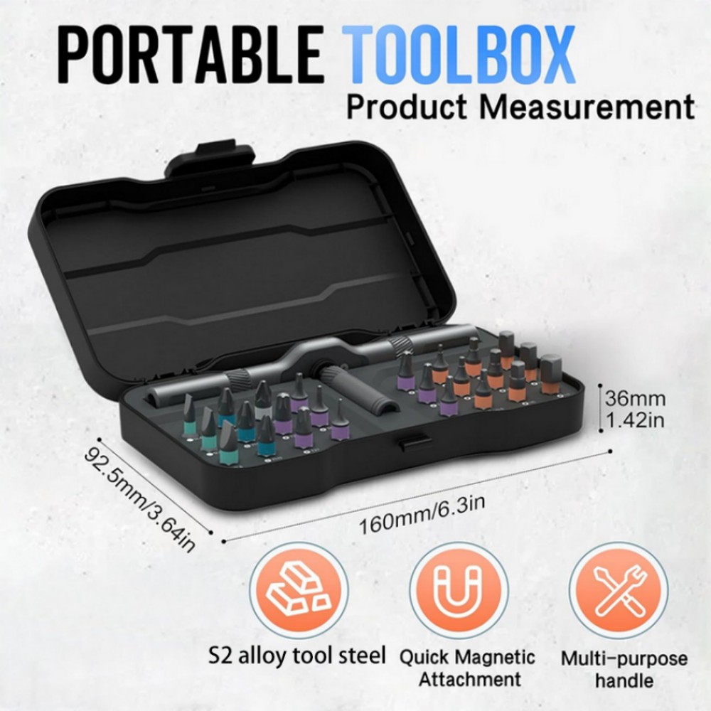 25Pcs 24 in 1 Multifunction Screwdriver Head Set Household Repair Ratchet Wrench