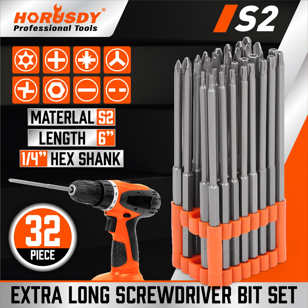 32 Pcs 1/4″ Shank Extra Long Security Power Bit Set 6″ Tamper Proof S2 Steel.