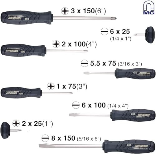 VESSEL ARMOR GRIP Screwdriver 8PC. Set (JISDRIVE) No.550A8PTU (Previous)