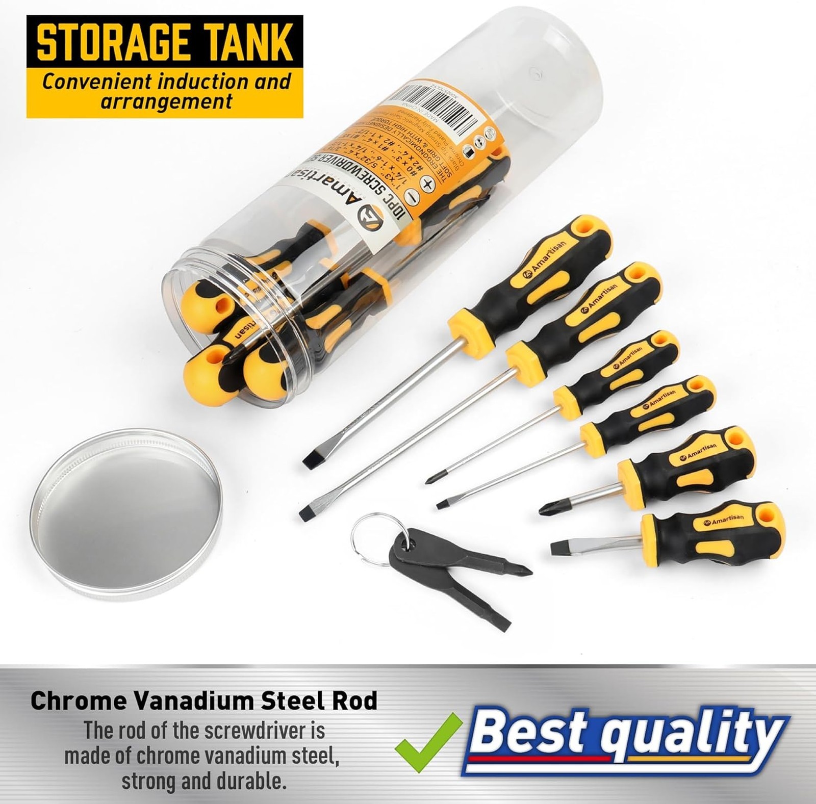 Magnetic Screwdriver Set 10 Pieces Chromium Vanadium Steel Tips Cushion Grip