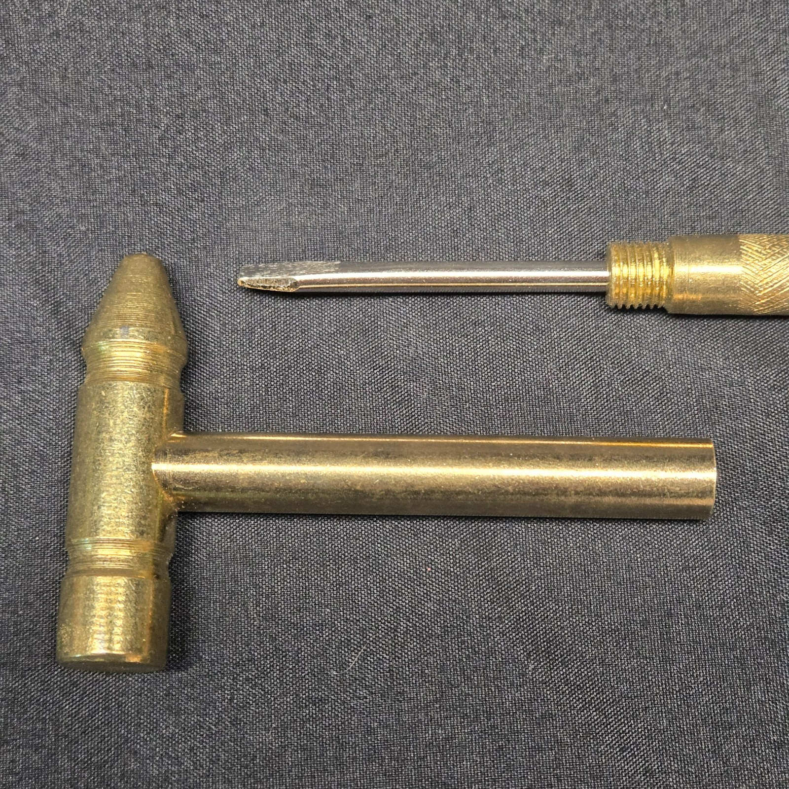 Vintage Compact Brass Hammer Multi-Tool 5-in-1 Screwdriver Set Collectible