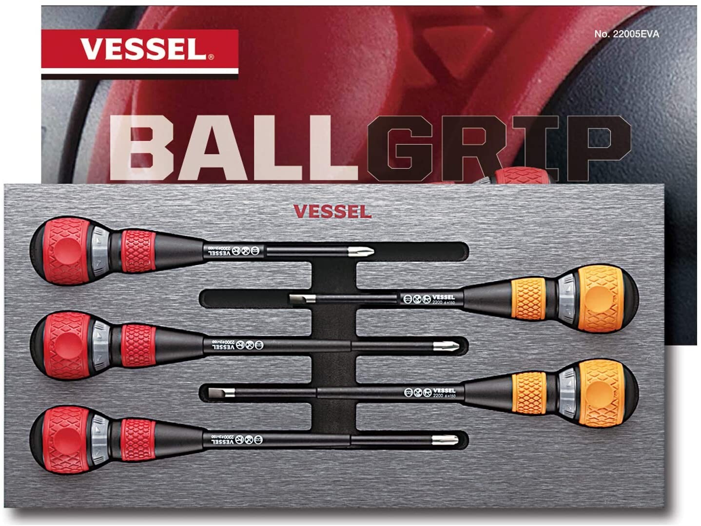 Vessel Ball Grip Ratcheting Screwdriver Set 5pc Phillips Slotted Flat JAPAN