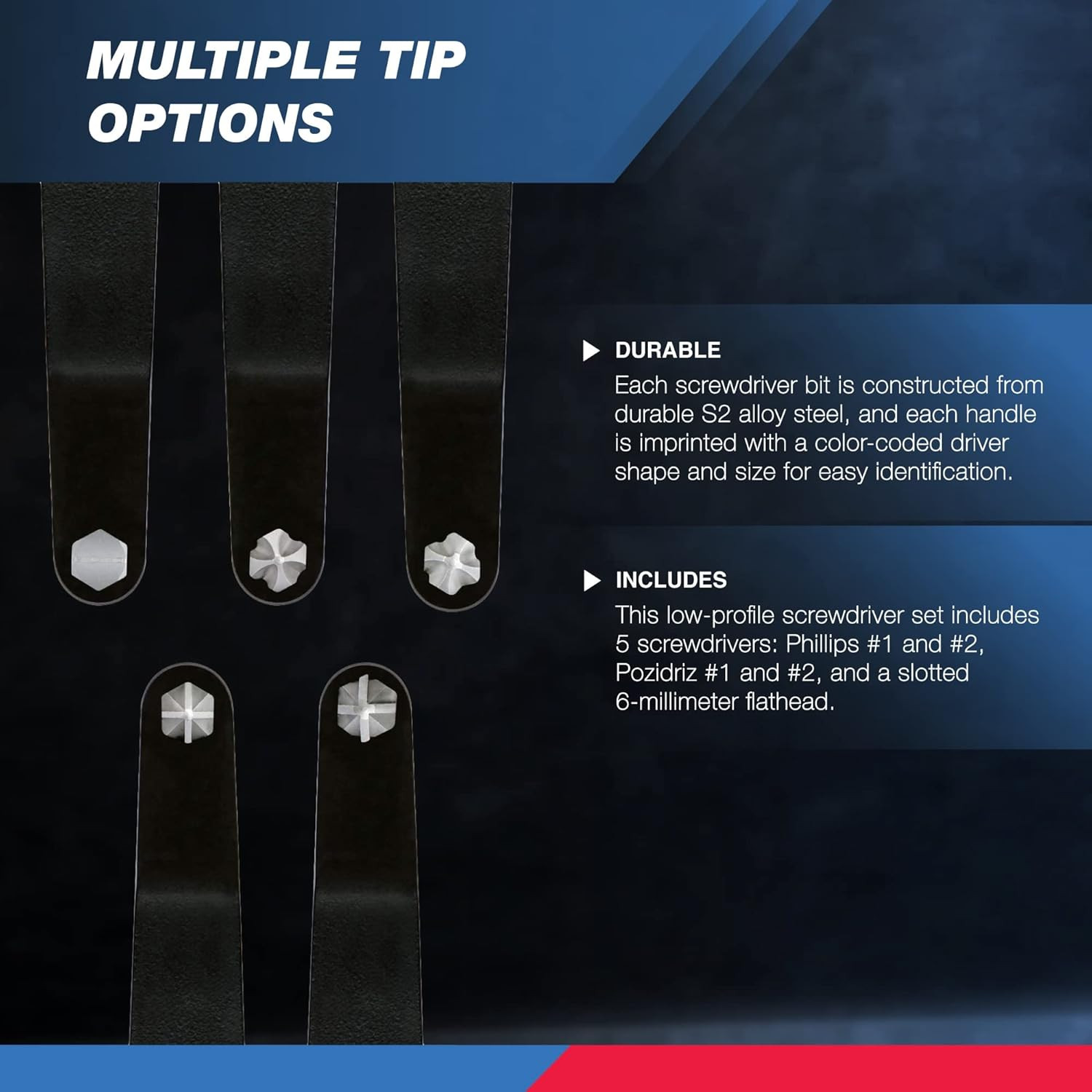 01323A Ultra Low Profile Offset Screwdriver Set 5 Piece S2 Steel Pozidriv Slotte