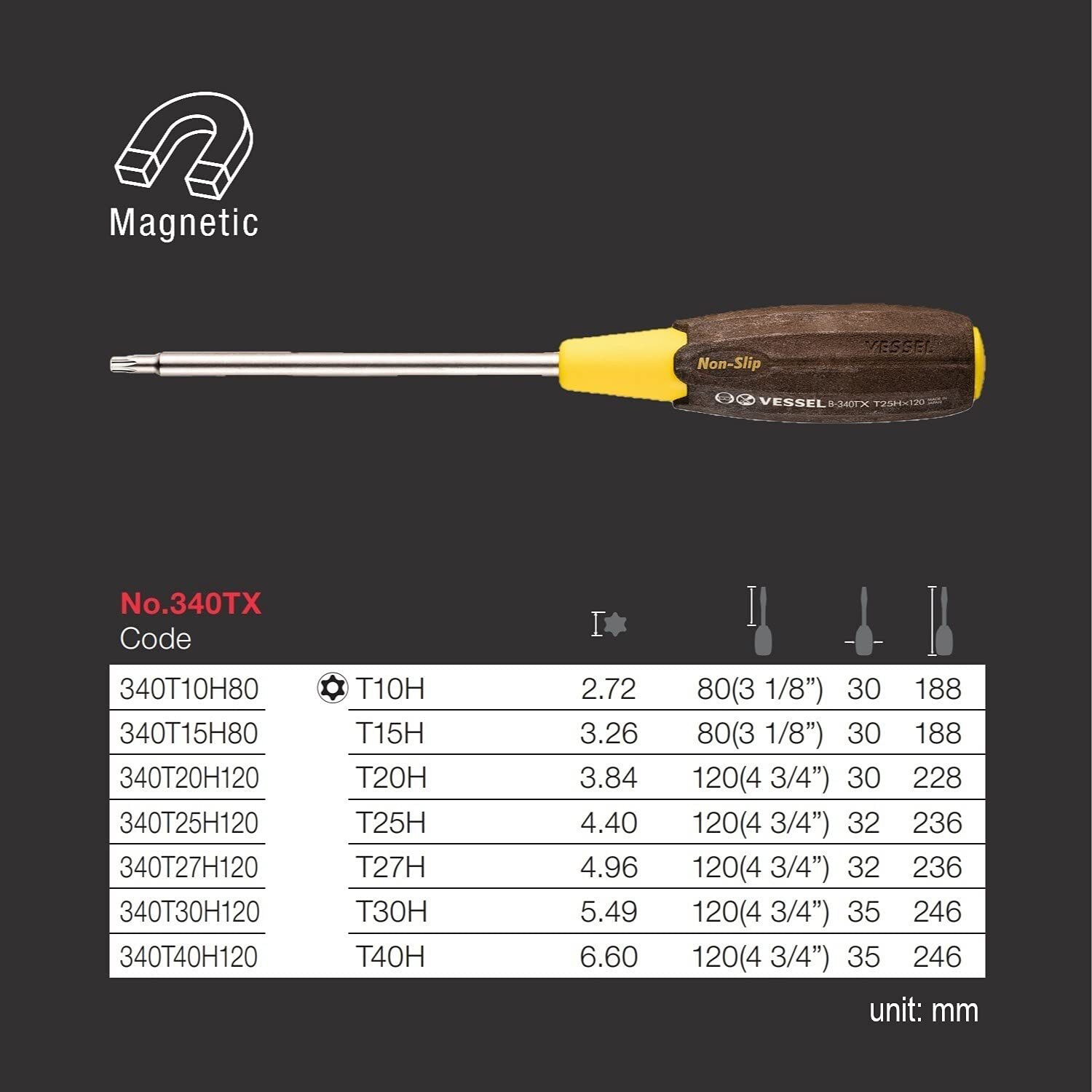 Vessel 3407EVA WOOD-COMPO Non-Slip Torx Tamper-proof Screwdriver 7PC. Set