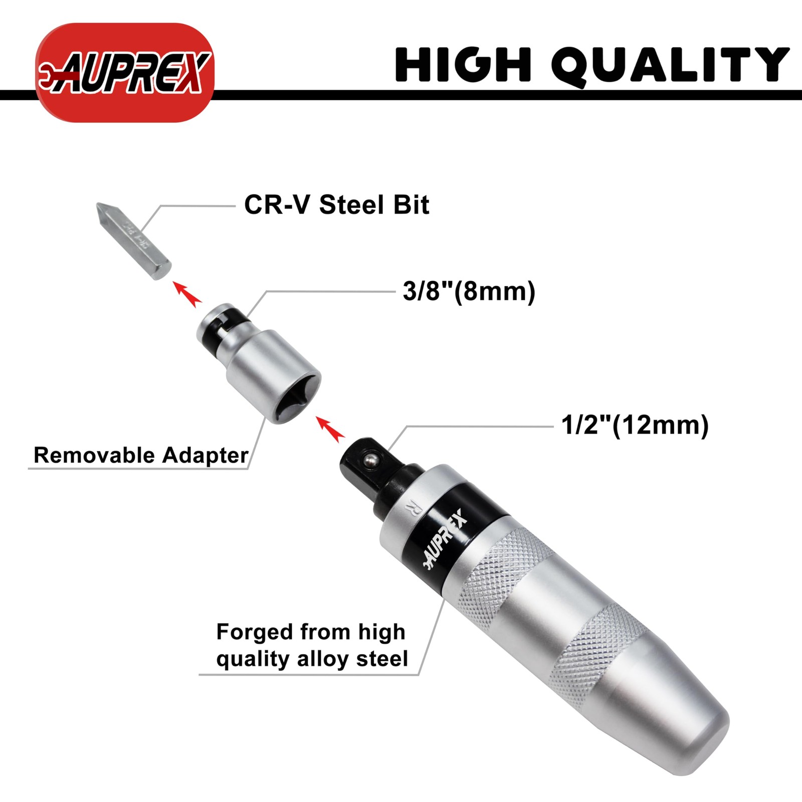 AUPREX Manual Impact Screwdriver, 1/2” Reversible Hand Silver&black