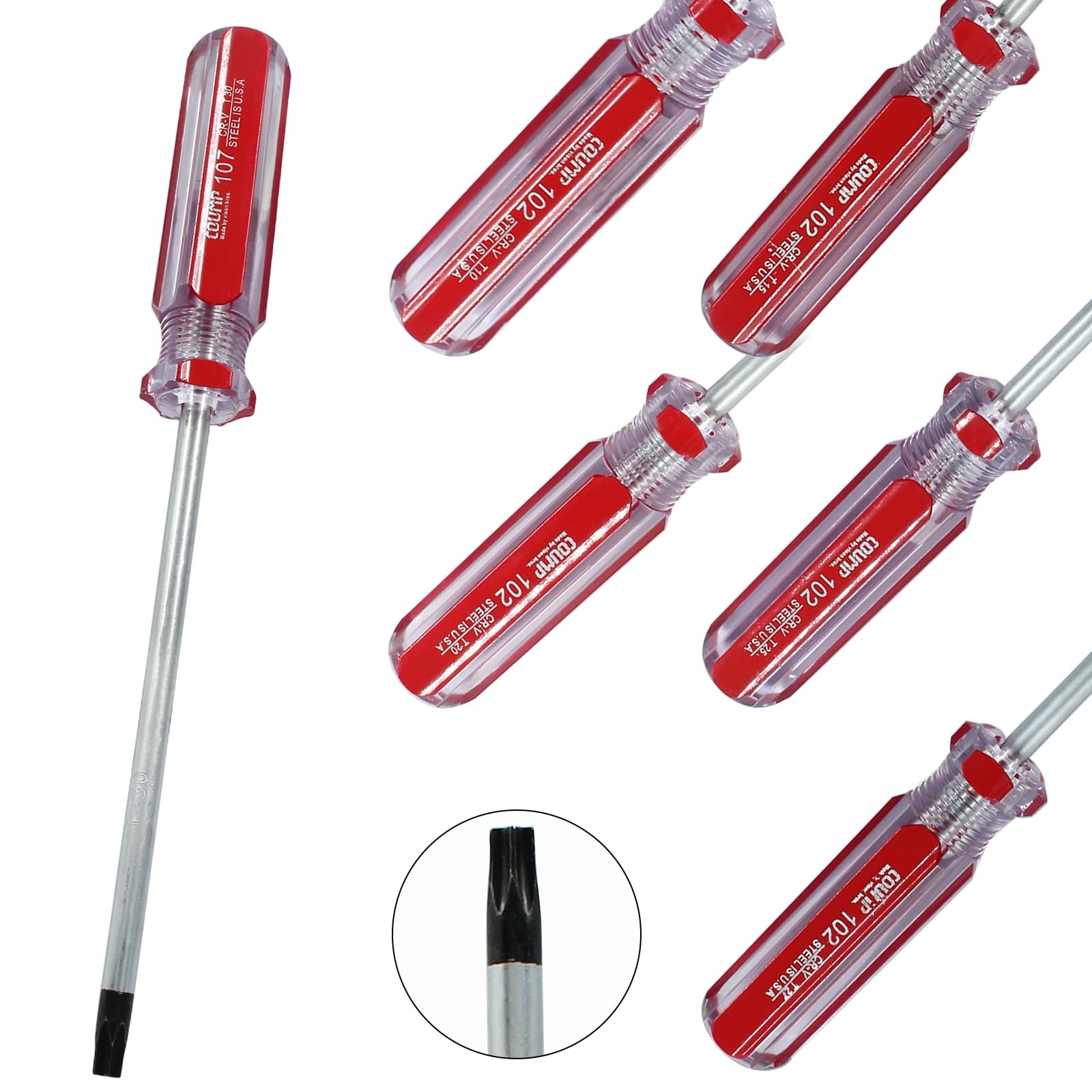 6 Pc Security Torx Screwdriver Set with Magnetic Tip, T10 T15 T20 T25 T27 T30