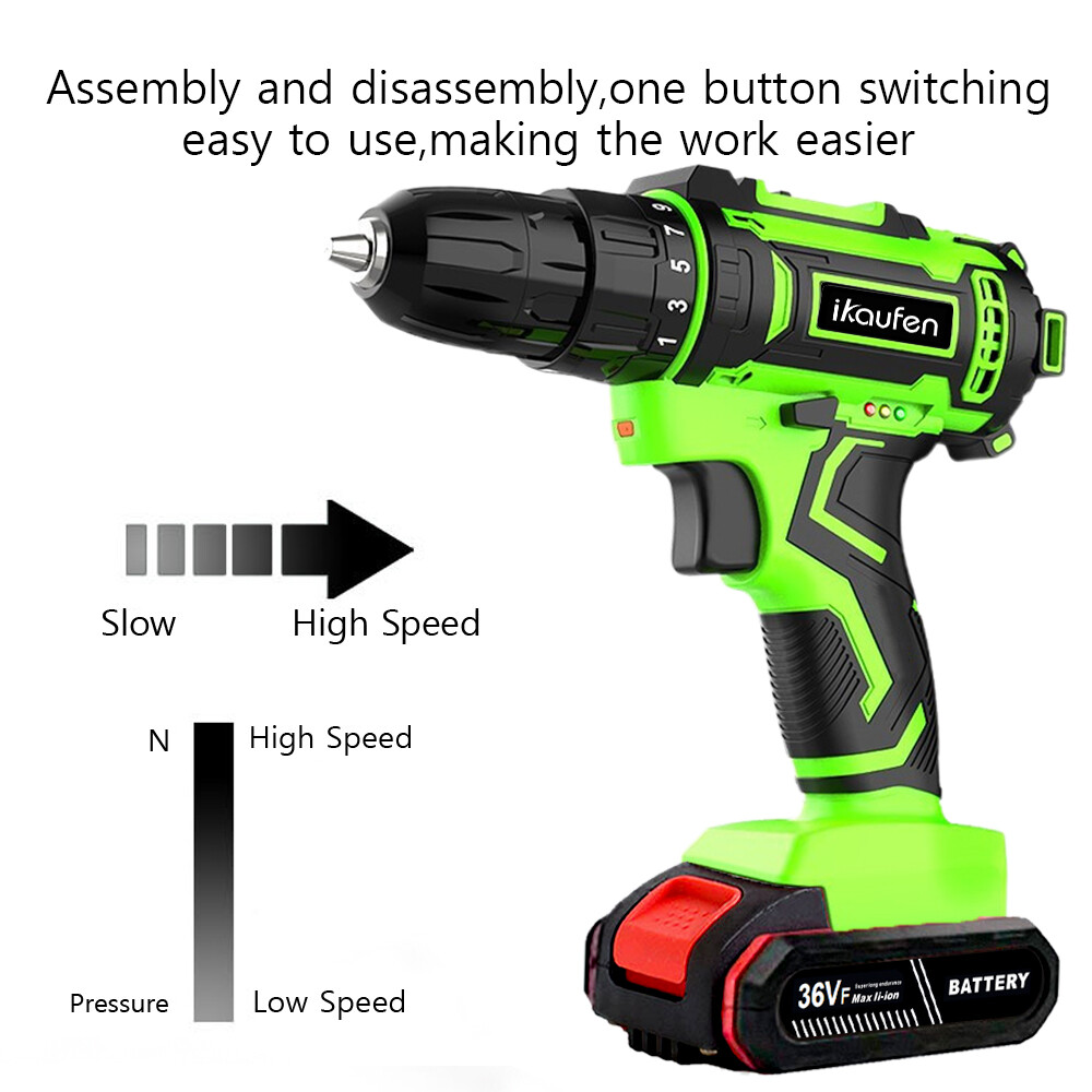 Electric Drill Cordless Fast Screwdriver Set Power Tool W/2 Battery&Charger A09