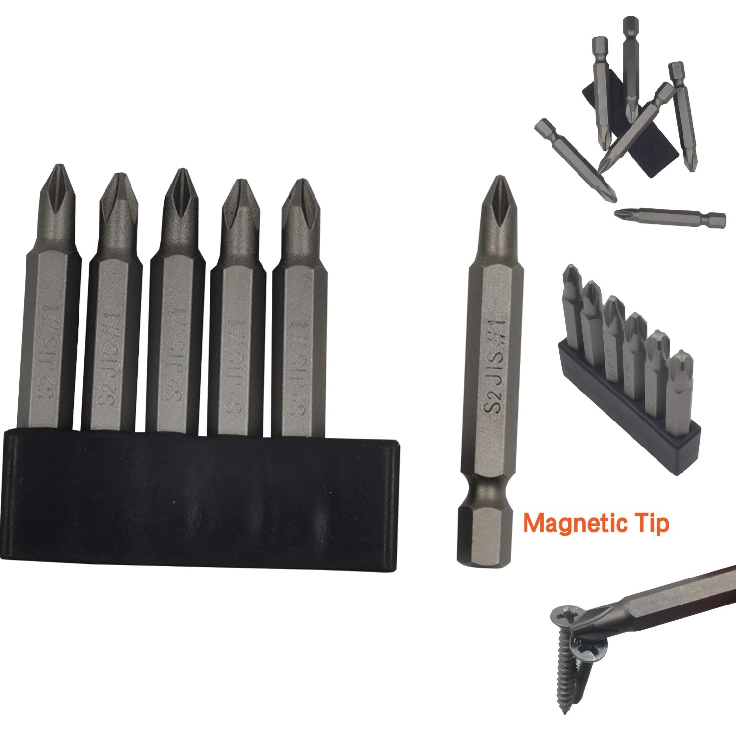 6pc JIS Magnetic Screwdriver Bit Set S2 Steel 1/4″ Hex for Japanese Motorcycles