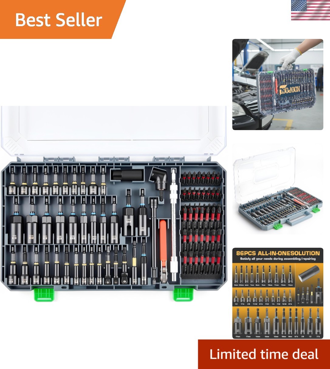 Impact Nut Driver Set 86pcs SAE Metric S2 Steel Power Bits Socket Extensions