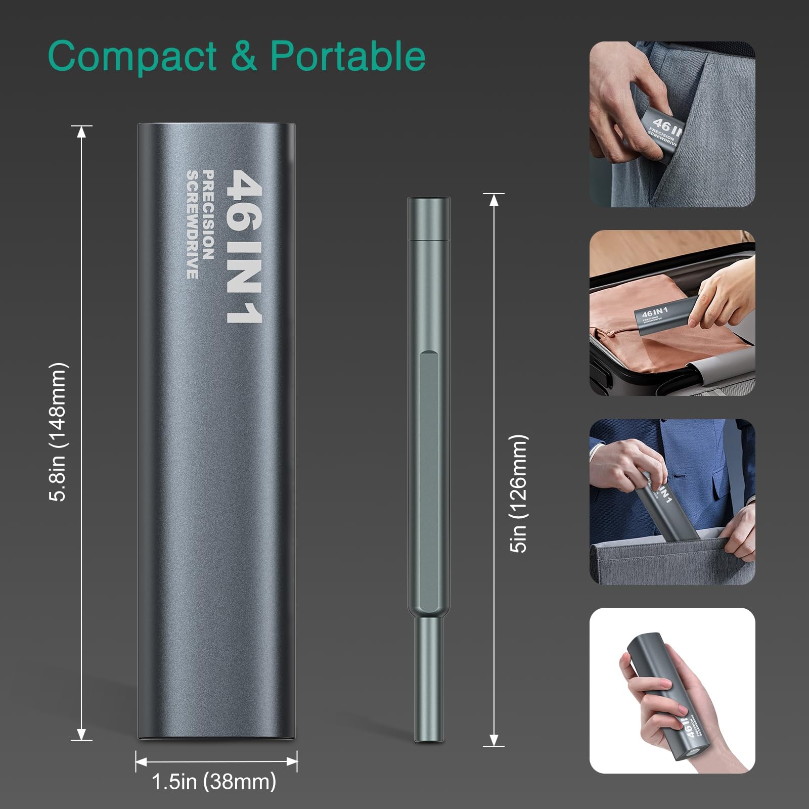 Silver Gray Magnetic Screwdriver Set with 42 Precision Bits and Storage Box