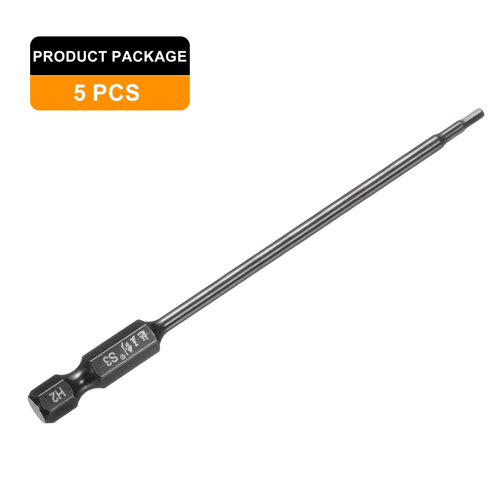 5pcs 2mm Metric Hex Head Wrench Drill Bit 100mm Length Magnetic Bits Black
