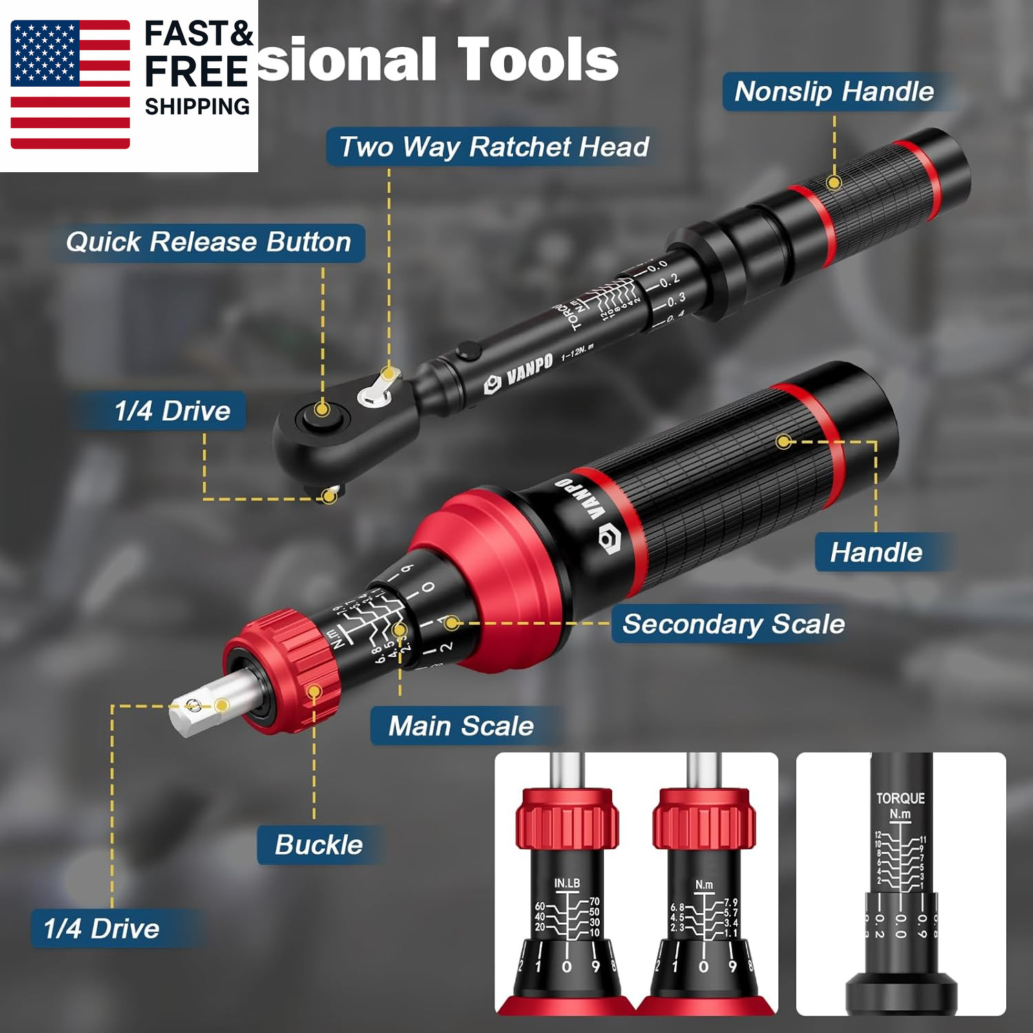Torque Screwdriver Set 10-70 In.Lb, 48Pcs 1/4″ Drive Torque Screwdriver S2 Bits