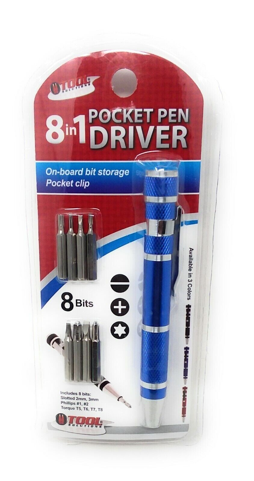 (2qty ) 8 in 1 Pocket Pen Driver with Phillps Flat Torx Bits – Blue