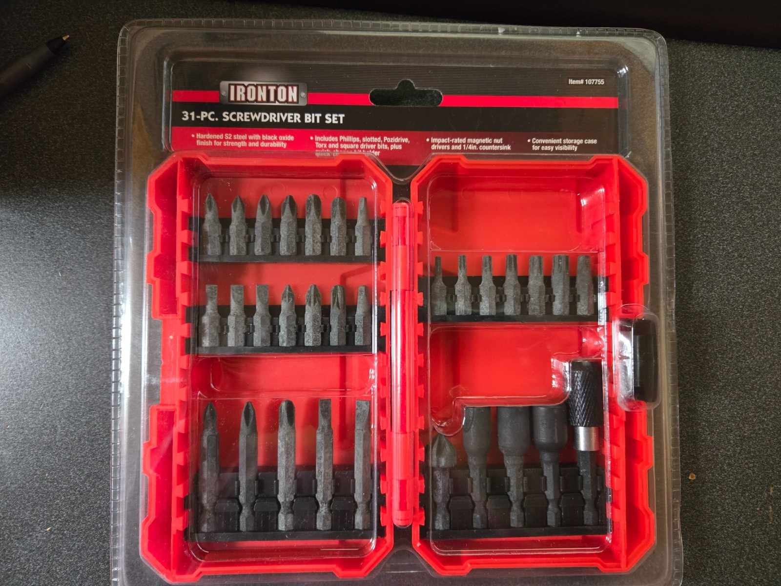 IRONTON 31-Piece Screwdriver Bit Set Magnetic Holder Torx Hex Phillips Slotted