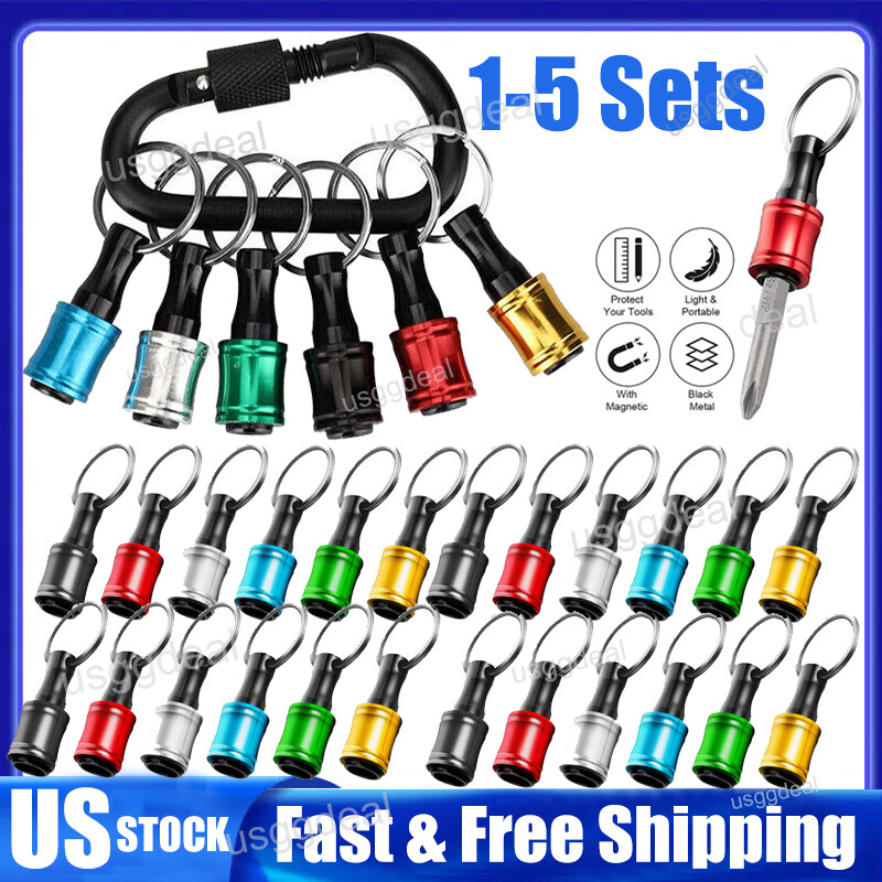 LOT 1/4″ Hex Shank Quick Release Keychain Screwdriver Drill Bit Holder Bit Set