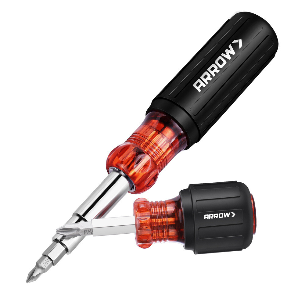 ARROW 2PC 11-in-1 Standard/5-in-1 Stubby Multi-bit Screw Driver & Nut Driver Set