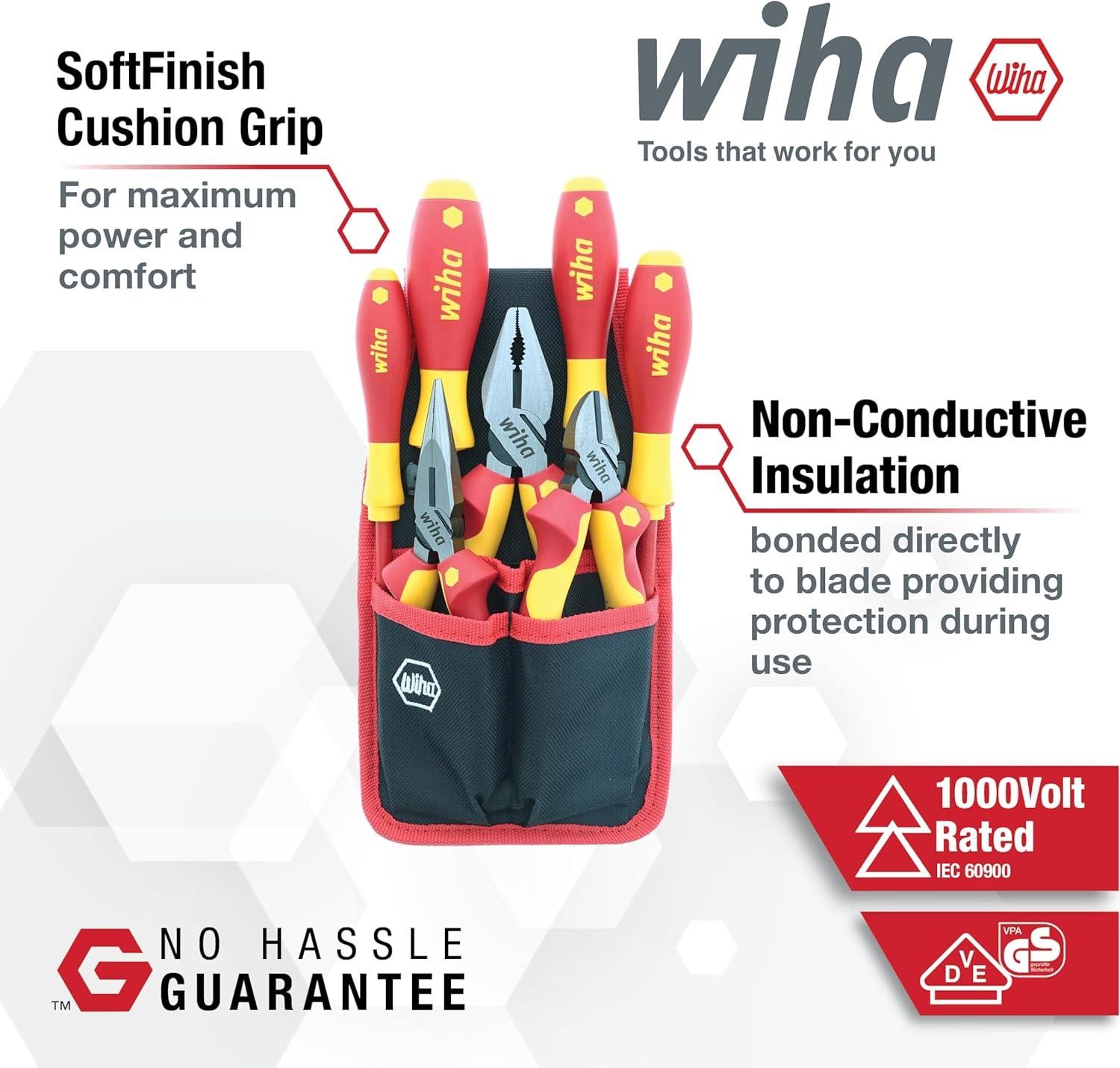 Wiha Insulated Industrial Pliers and Screwdriver Set – 7 Piece Set