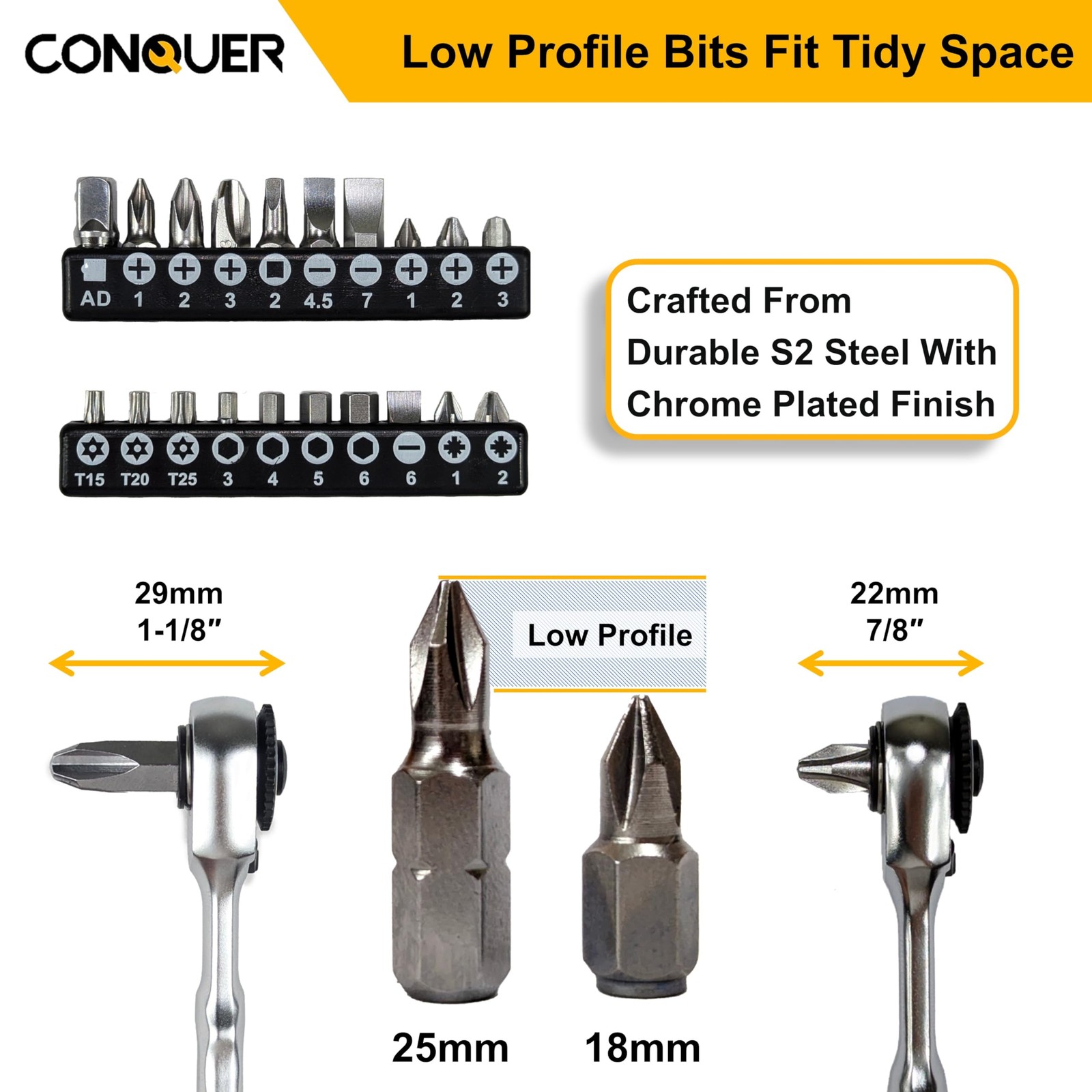 22pc 1/4 Ultra Low Profile Mini Ratchet Close Quarter Mini Screwdriver Set wi…