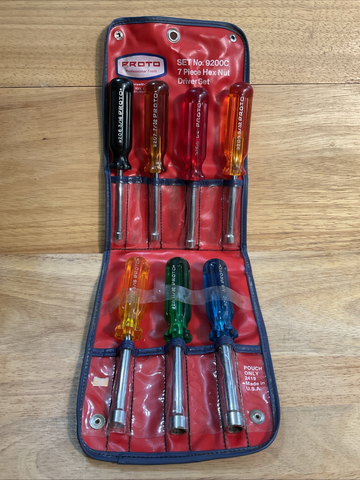 Vintage Proto Tools 9200C Nut Driver 7-Piece Set with Pouch Made In USA