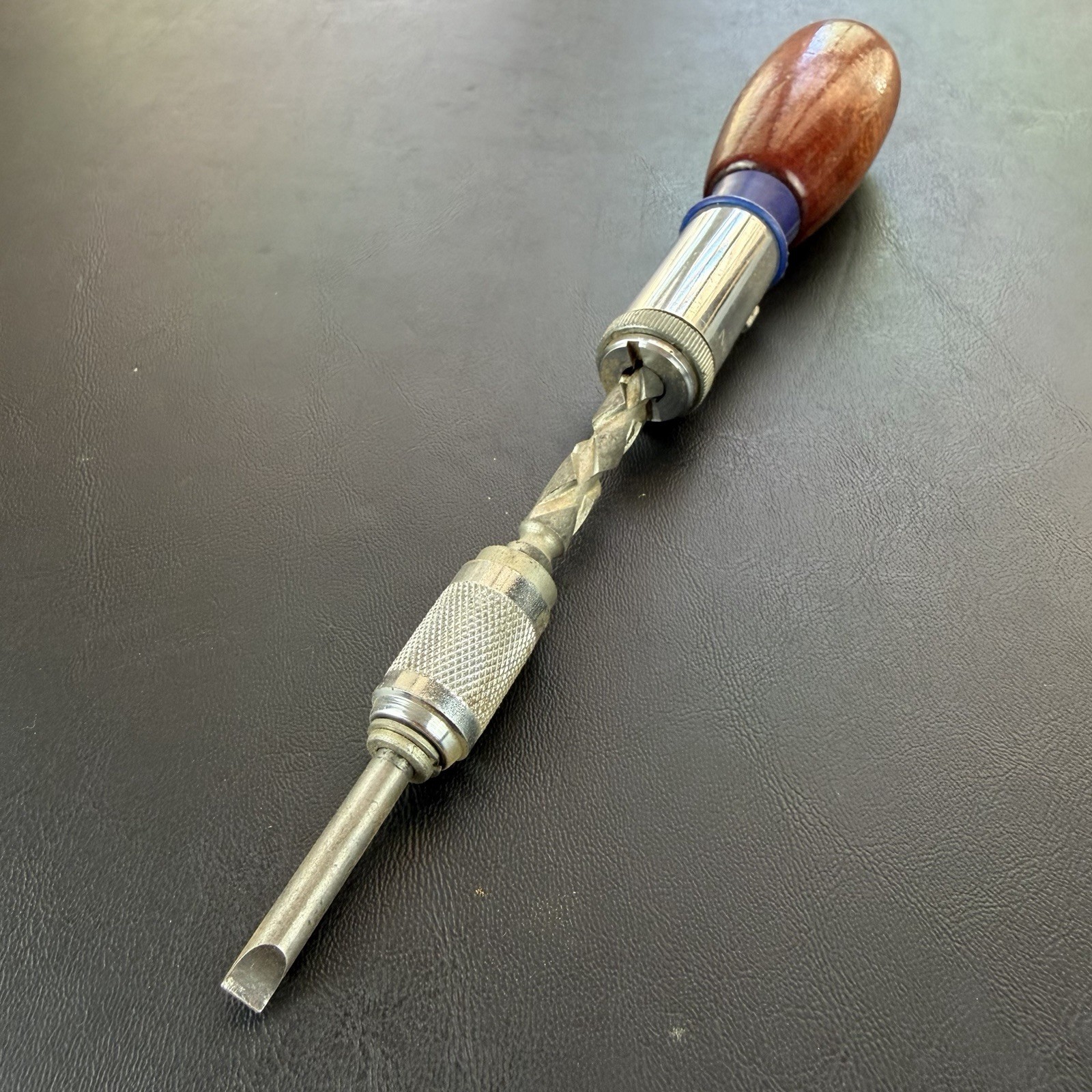 Vintage Craftsman West Germany Spiral Ratchet Push Screwdriver Works Wood Handle