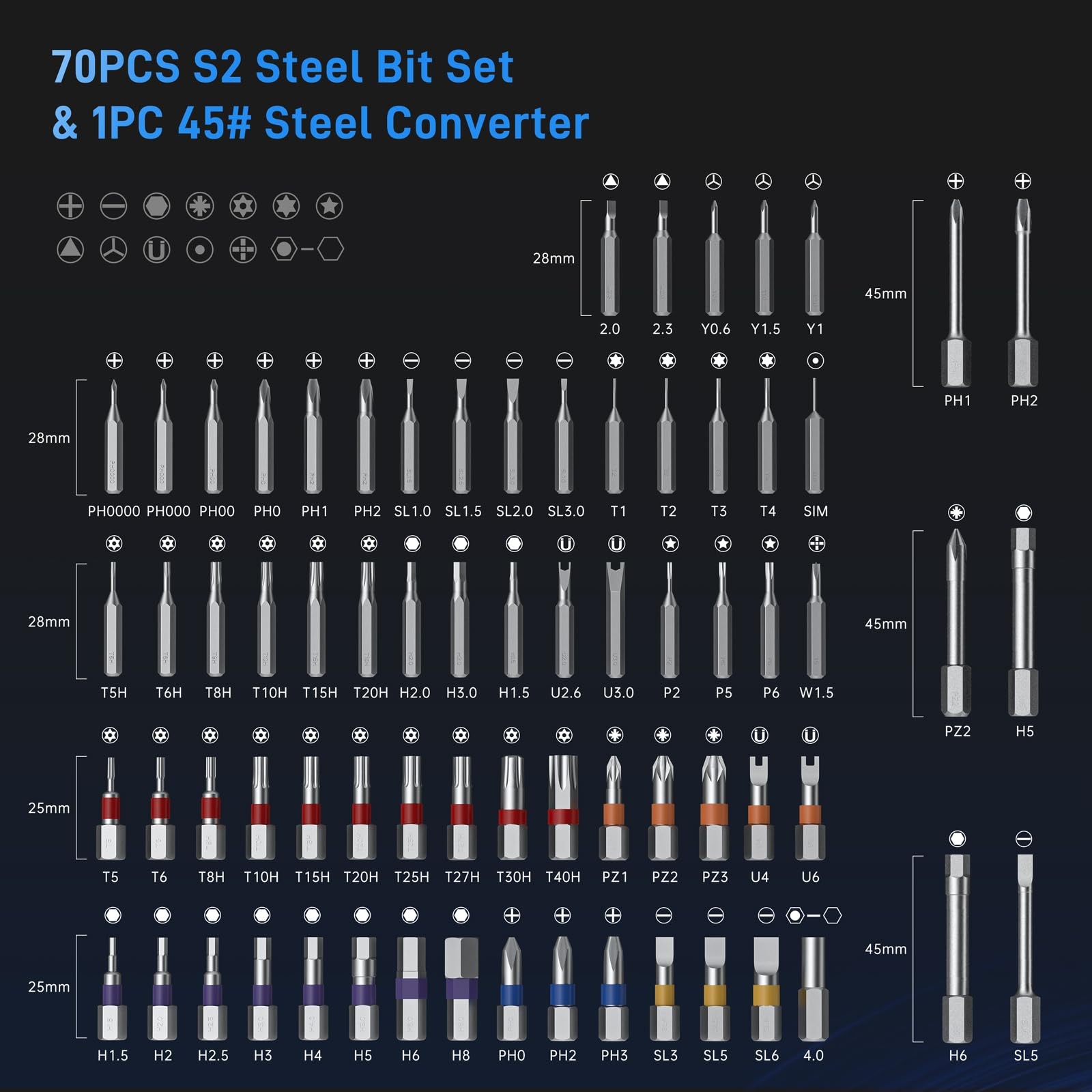 74 in 1 Magnetic Ratchet Screwdriver Set T Handle Tool Kit Repair Black