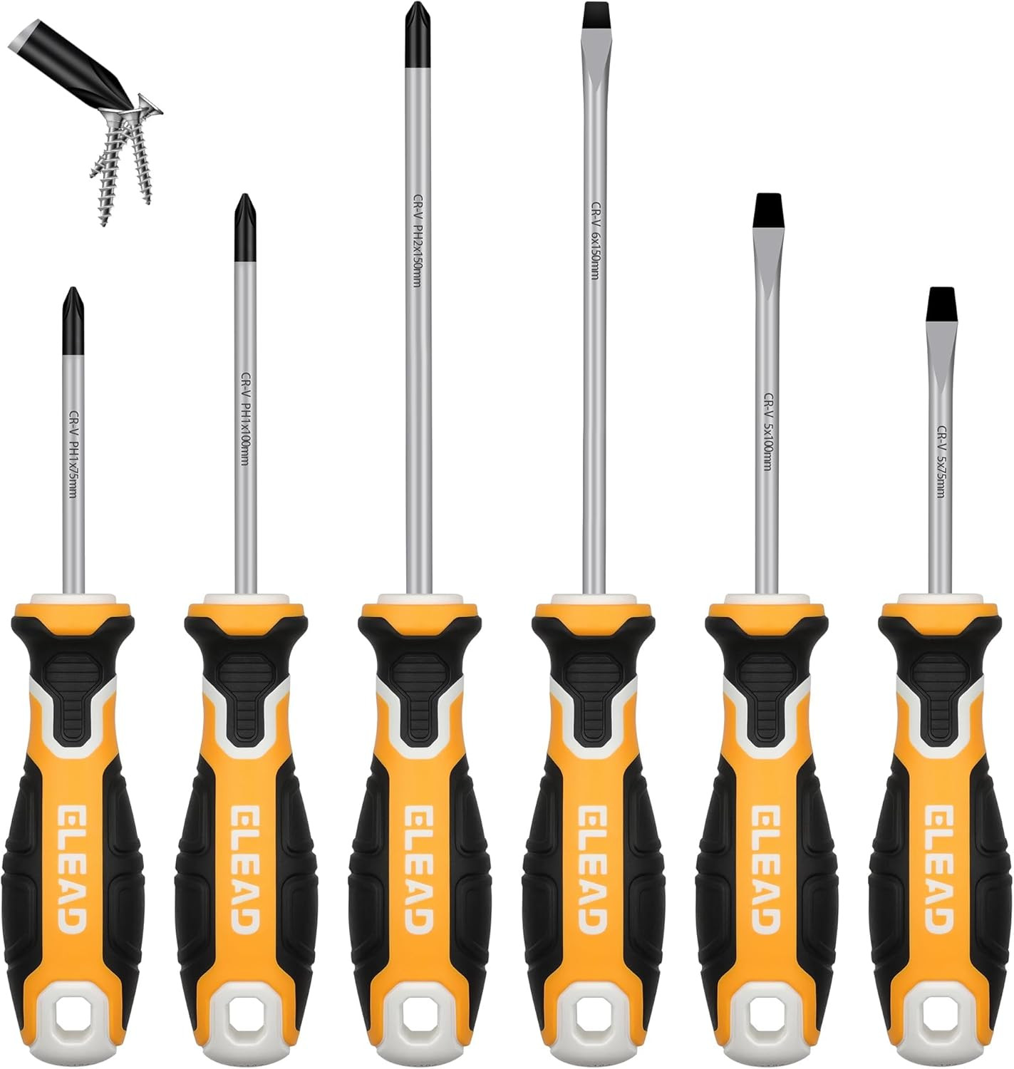 6-Piece Magnetic Screwdrivers Set, 3 Phillips and 3 Slotted Tips Professional Cu
