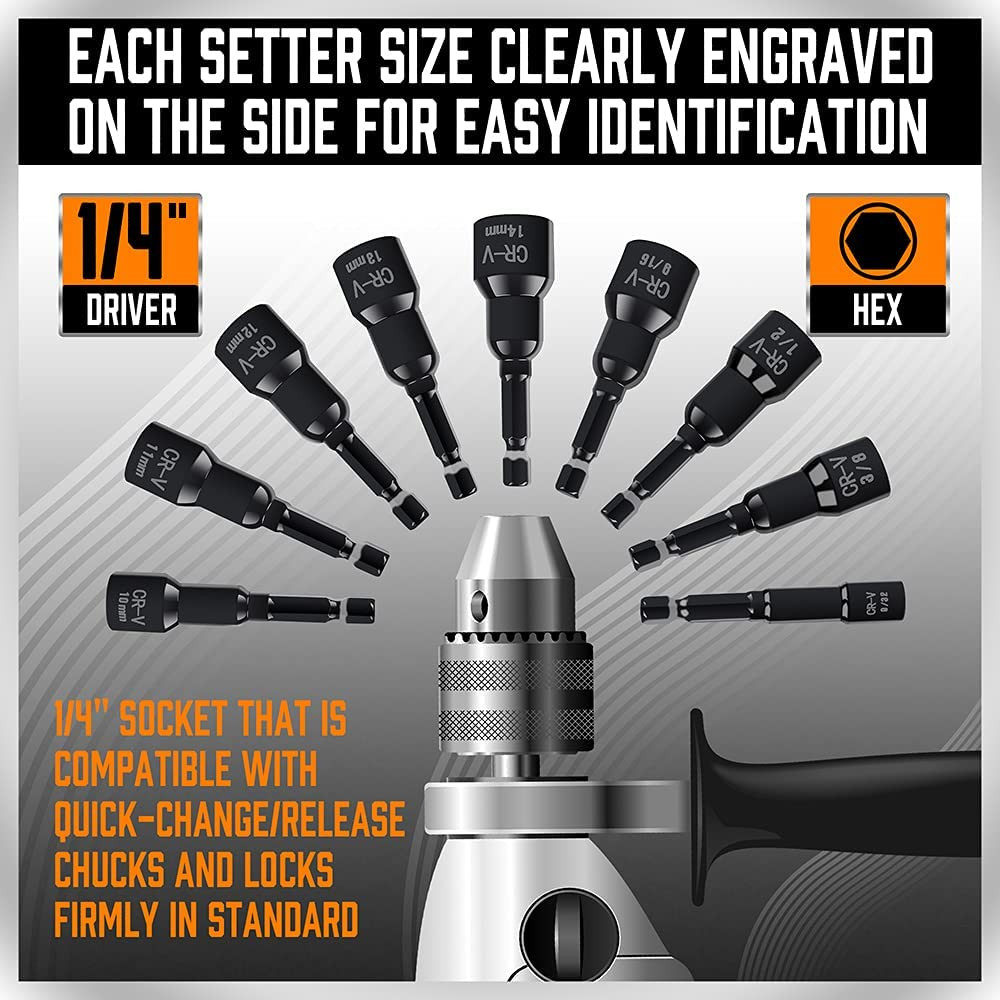 Magnetic Nut Driver Set | 47-Piece | Nut Driver Set for Impact Drill | SAE (1/4″