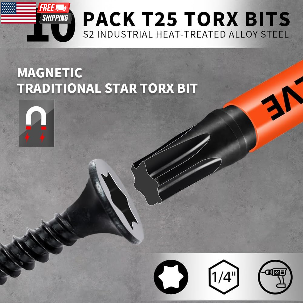 12-Pack Impact Security Torx Bit Set (T5-T40) 3-Inch Long, S2 Steel, Professiona