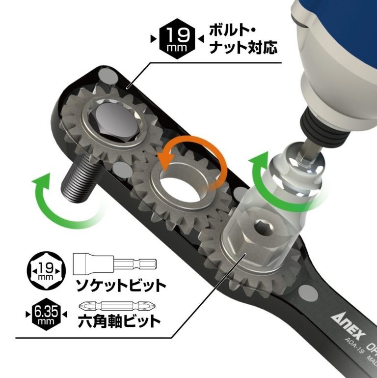 ANEX Offset Adapter Ratchet Wrench Socket Set AOA-19S3 H10-H24 Japan