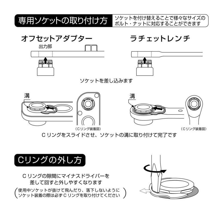 ANEX Offset Adapter Ratchet Wrench Socket Set AOA-19S3 H10-H24 Japan