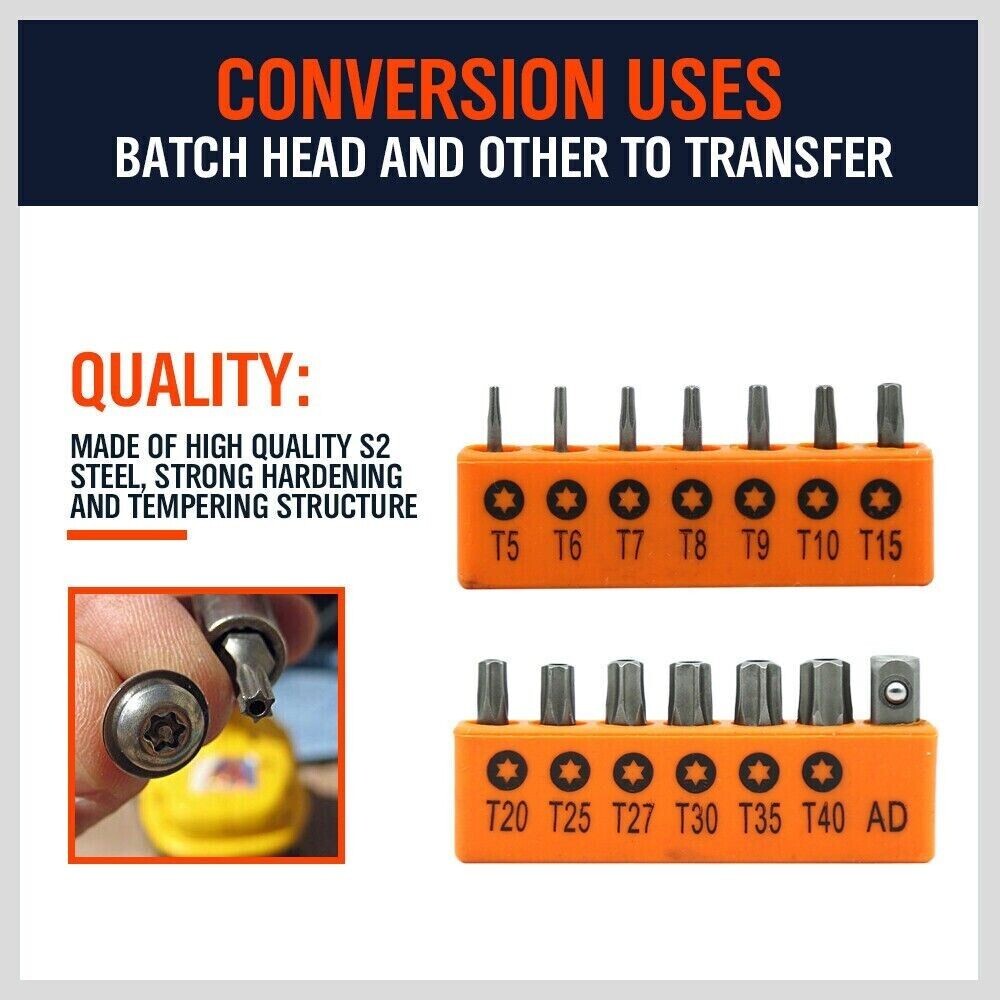 Torx Hex Bit Set Security Tamper Proof Torq Star Resistant S2 Steel T5 -T40 14PC