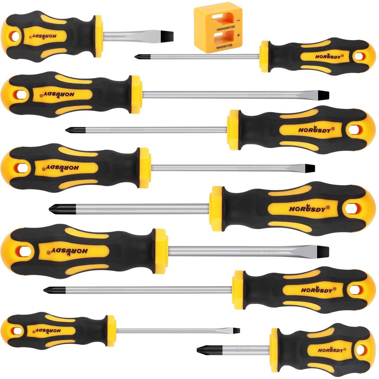 11-Pieces Magnetic Screwdriver Set 5 Phillips 5 Flat Head Tips Magnetizer Tool