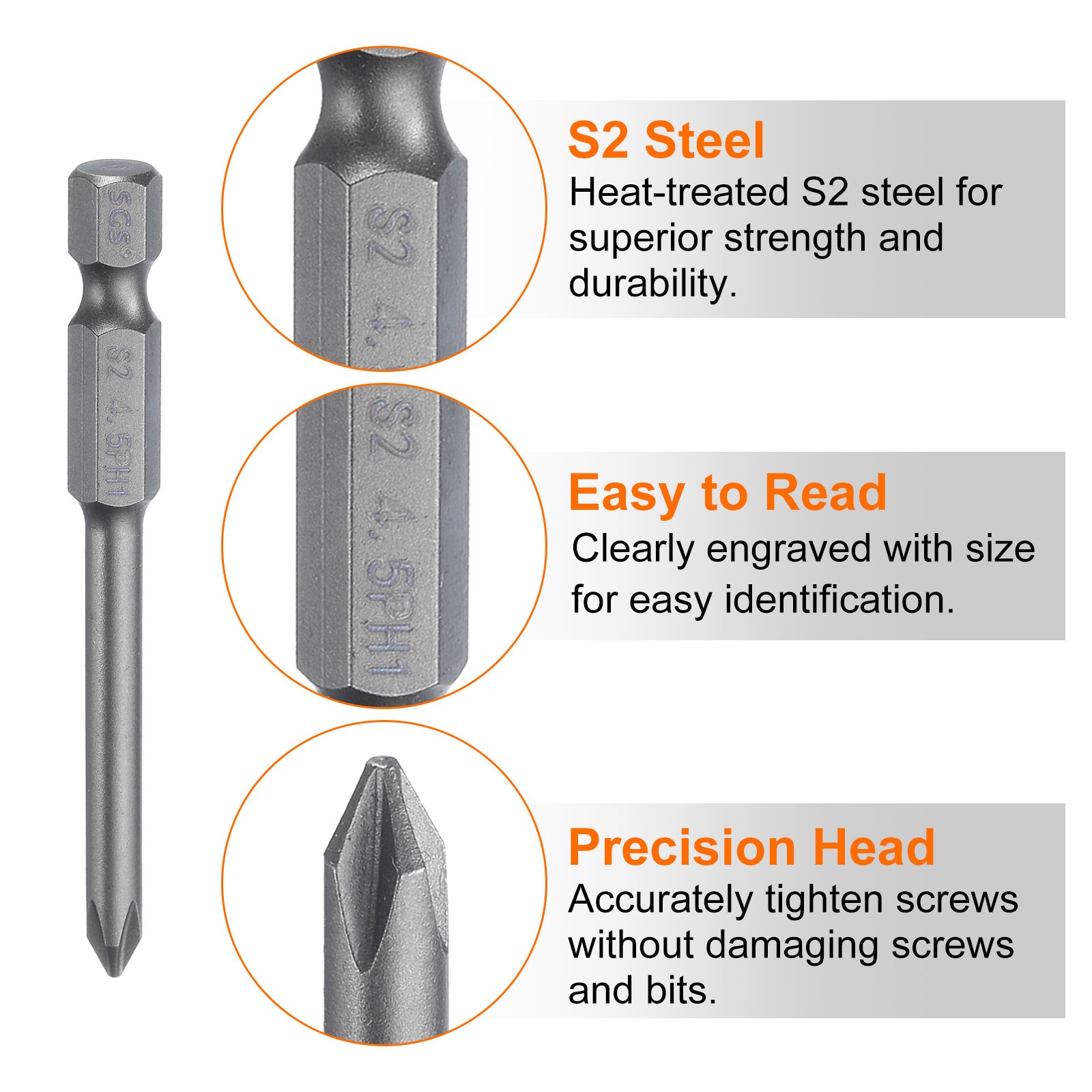 5Set Magnetic Phillips Screwdriver Bit PH1 1/4″ Hex Shank 65mm Long 4.5mm Rod