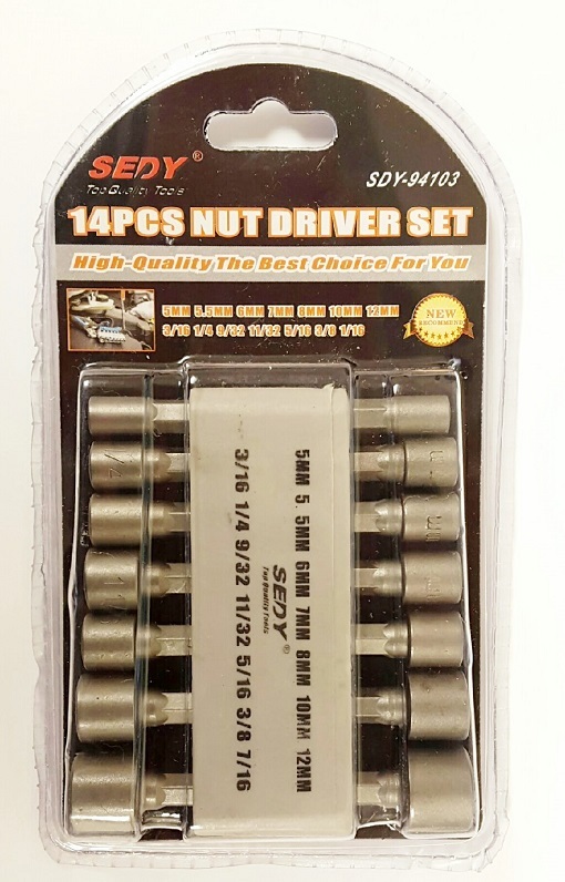 14pc Quick Change Power Nut Driver Set Hex Shank Metric Standard SAE Top Quality