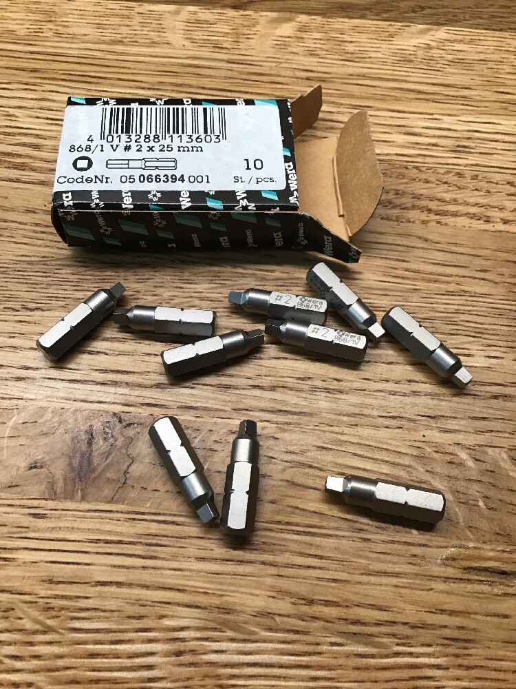 Wera Series 1 868/1 V Special Design Bit, Square # 2, 1/4″ Drive Pack of 10.AA-5