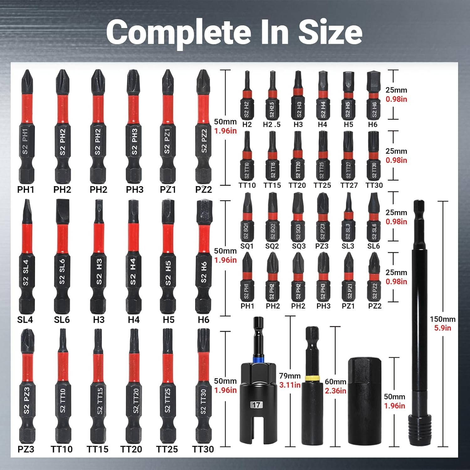 80-Piece Magnetic Impact Nut Driver Set, Sae/Metric Nut Driver Set, Socket Adapt