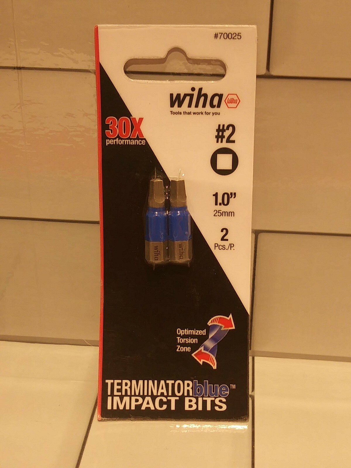 Wiha Tools 70025 #2 Square 1-Inch Terminator blue Impact, Pack of Two (2) Bits