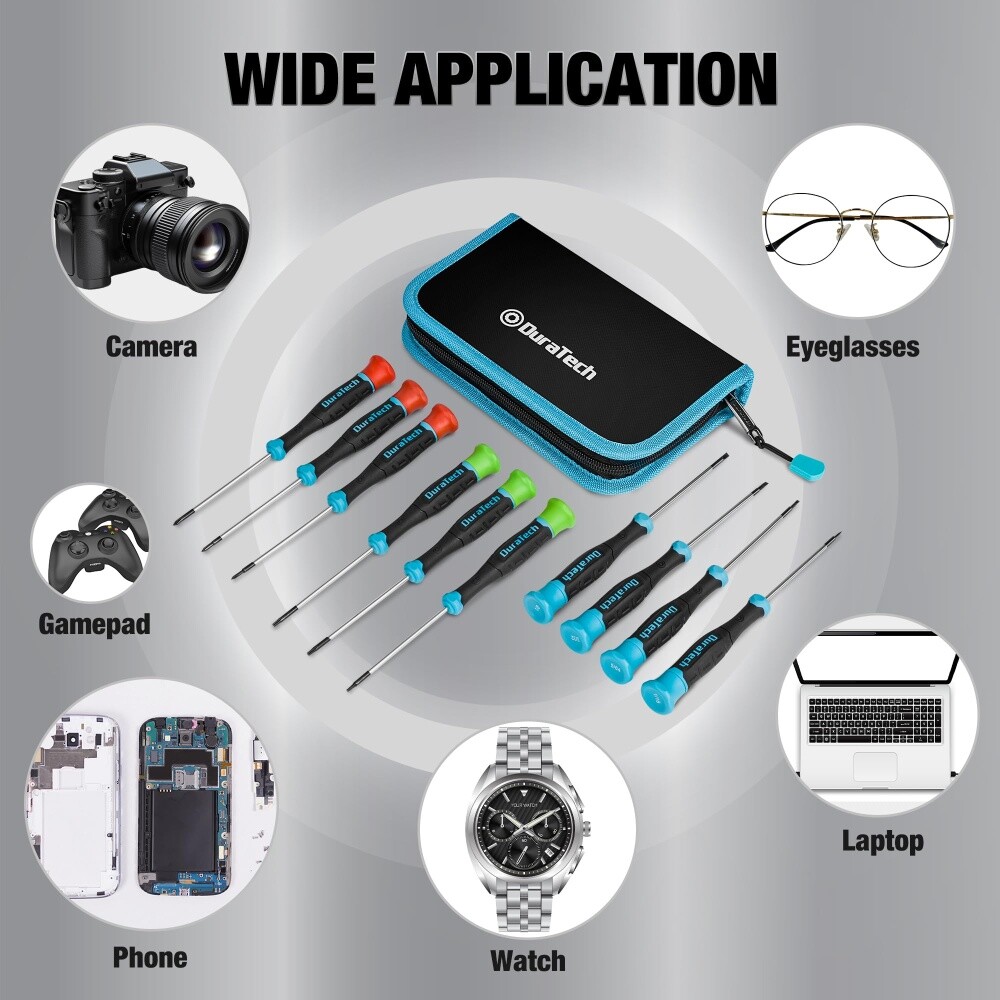 DURATECH Precision Magnetic Small Screwdriver Set 10 PCS Cr-V Steel for Phones
