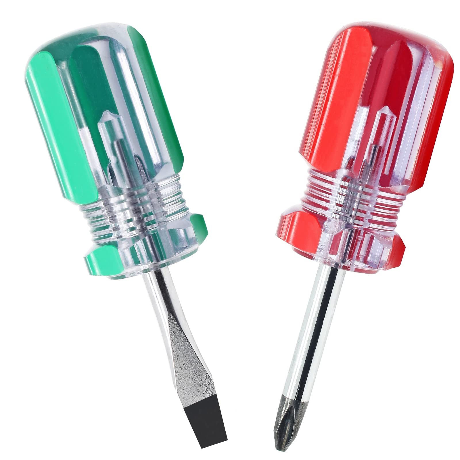 Waziaqoc 2PCS Short Phillips Head and Flathead Screwdrivers, Small Green,red