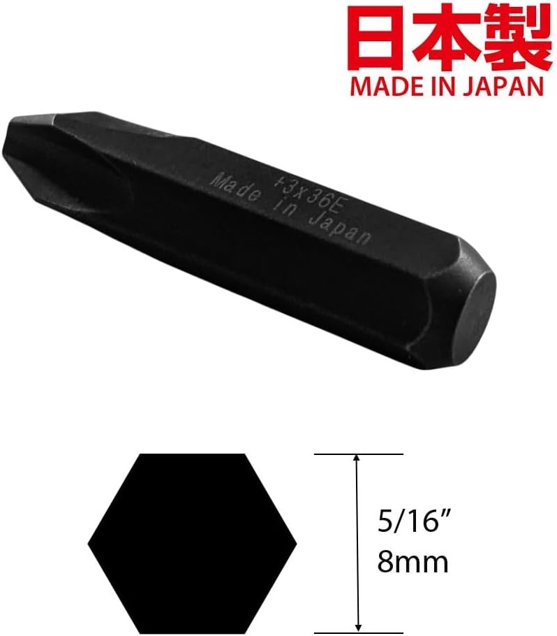 5/16 JIS Impact Screwdriver Bits | Made in Japan | +1 +2 +3 +4-10 (36Mm Long)