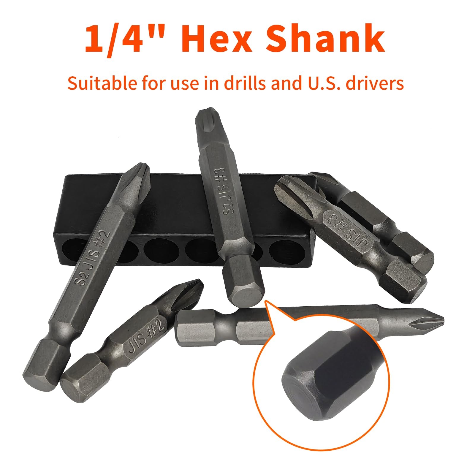 6Pcs JIS Screwdriver Bit Set – 35mm&50mm-With Magnetic Tip, 1/4 Hex Shank, S2 Al