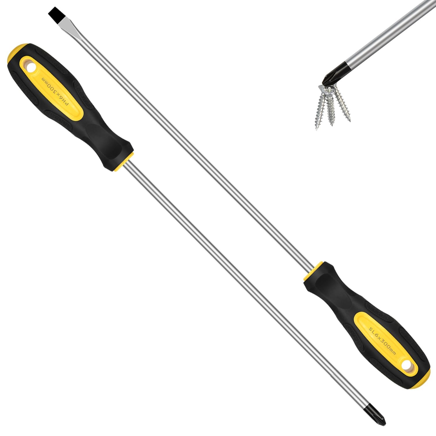 2pcs Long Magnetic Screwdriver Set, 12in Extra Phillips and Slotted