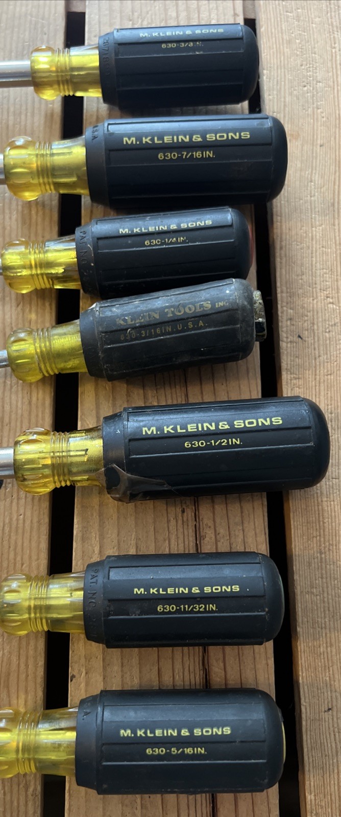 Klein Nut Driver Set 7 Pieces 630 5/16 11/32 1/2 3/16 1/4 7/16 3/8