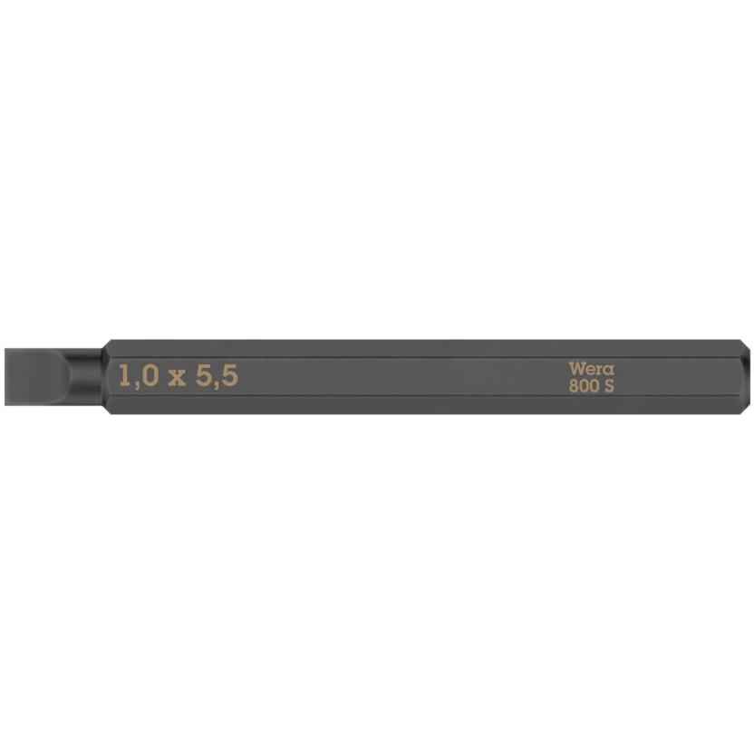 WERA 05018141001 800 S Slotted bits for impact screwdrivers, 1.0 x 5.5 x 70 mm