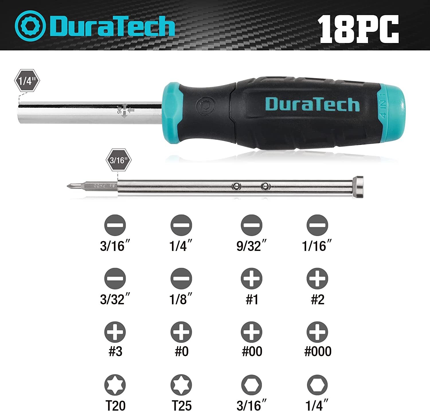 DURATECH 18-in-1 Multi-bit Screwdriver Phillips/Slotted/Torx/Square Screwdriver